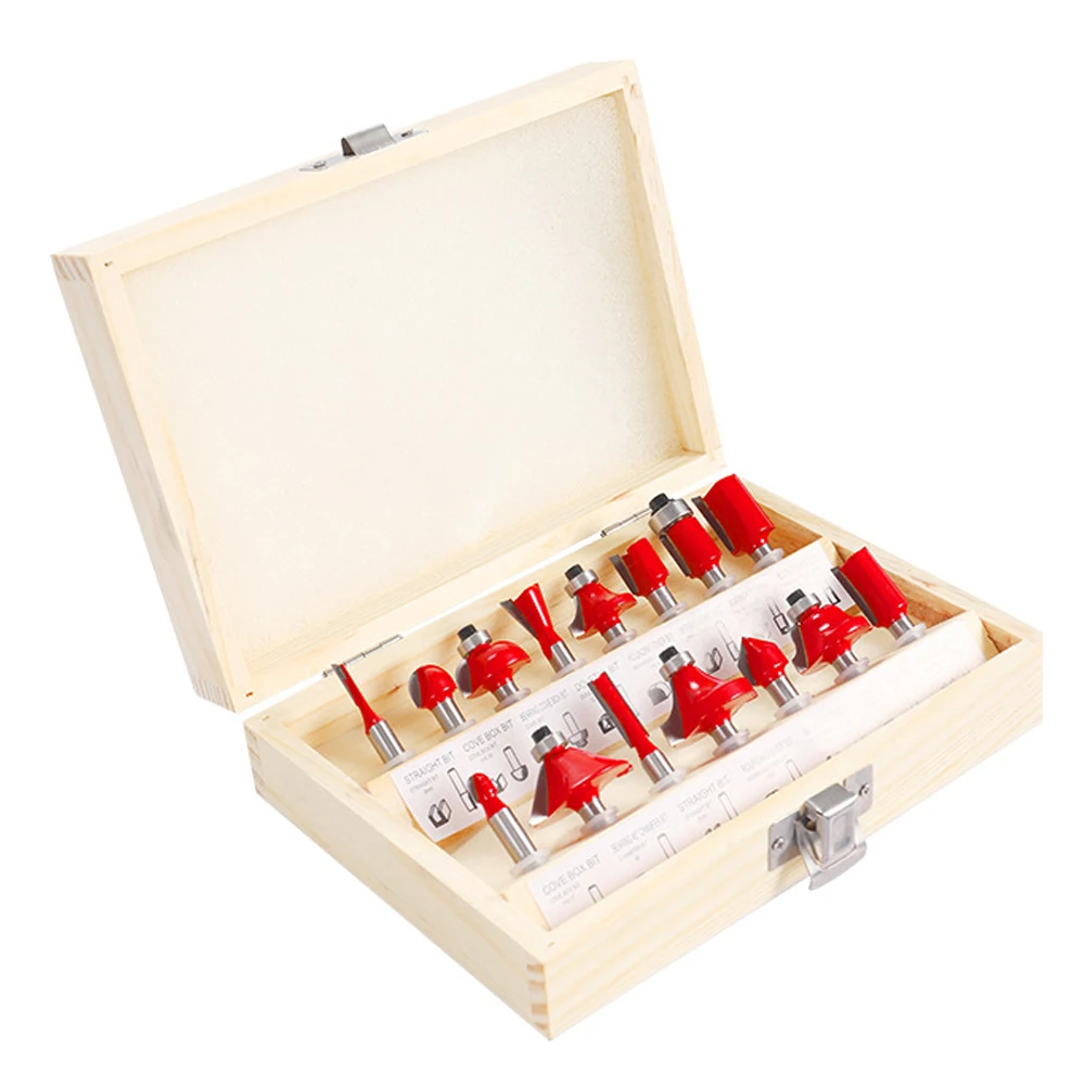 15pcs Milling Cutter Router Bit Set Carbide Shank Mill Woodworking Trimming Engraving Carving Cutting Tool Milling Cutter