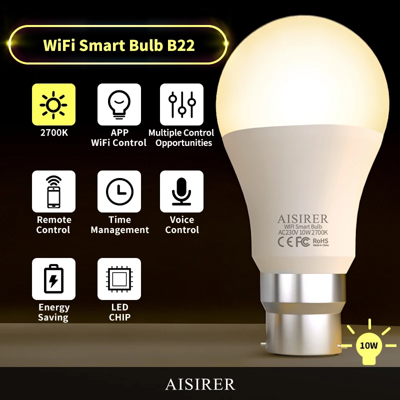 

2PCS HY10 Smart APP WiFi Remote Control Lamp E27/B22 Google Home Light Bulb Voice Control Smart LED Light Bulb Energy Saving