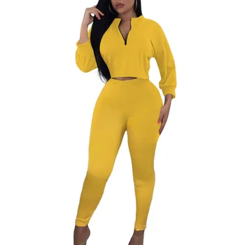 

New Woman Casual Two Pieces Sets Sexy Bodycon Long Sleeve Top +Long Pant Solid Fashion Female Streetwear Tracksuit For Woman