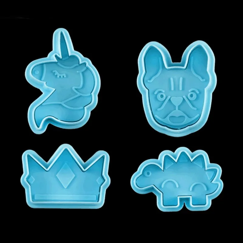 4 Pcs/set Baking Tools Plastic Cookie Cutters Crown Dinosaur Unicorn Cake Plunger Pastry Fondant Biscuit Mold | Дом и сад
