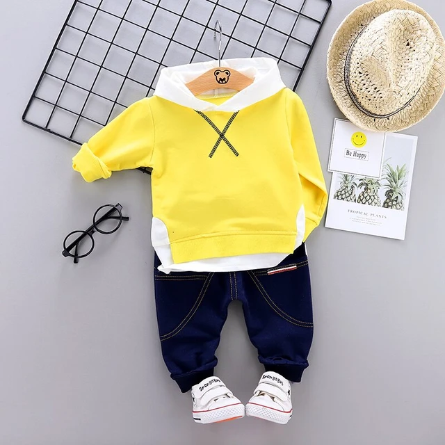 Spring Autumn Children Cotton Clothing Suit Baby Boys Girls Clothes Kids Sport Hoodies Pants 2Pcs/Sets Fahion Toddler Tracksuits JG shuangchaF Yellow