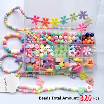 

320 pcs Candy Color Kids Beads With Box For Kid Bracelet necklace DIY Acrylic Loose Beads Box Set Accessories