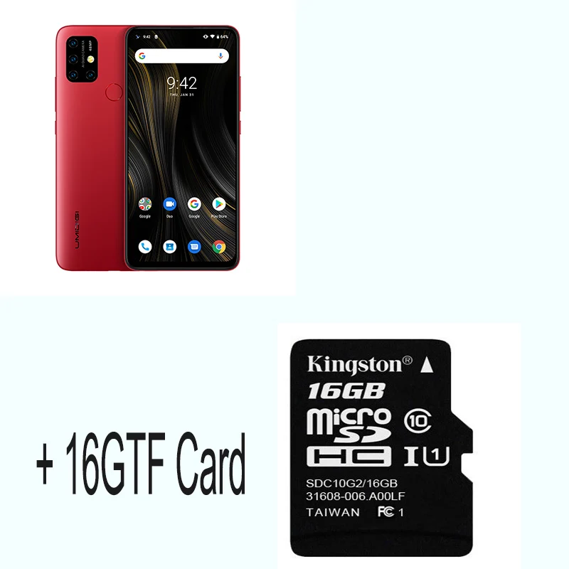 UMIDIGI power 3 Android 10 48MP Quad AI камера 6150 мАч 6,5" FHD+ 4 Гб 64 Гб Helio P60 глобальная версия смартфон NFC мобильный телефон - Цвет: Red N 16G card