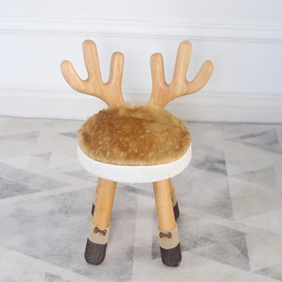 JOYLOVE Solid Wood Small Bench Children's Stool Cartoon Deer Stool Home Backrest Low Stool Creative Cute Animal Small Chair F