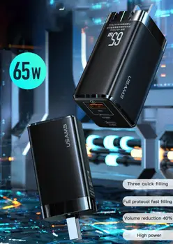 

3 Ports 65W GaN Charger EU US UK Plug USB Type C PD Charger GaN Technology PD QC Fast Charger For IPhone Xiaomi Huawei Laptop