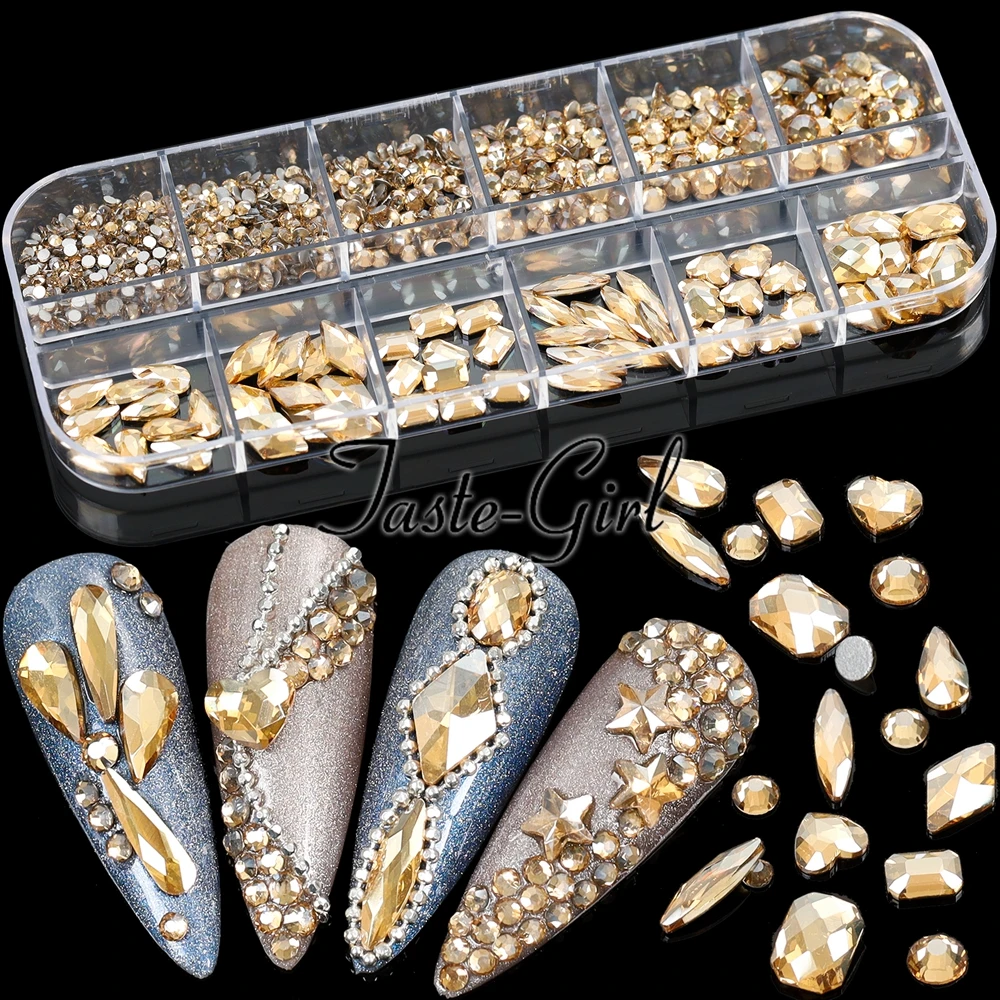 

1 Box Glass Mixed Size Nail Art Decoration Rhinestones Kit Flatback Manicure Nails Accessorios Gems Crystals Nail Supplies
