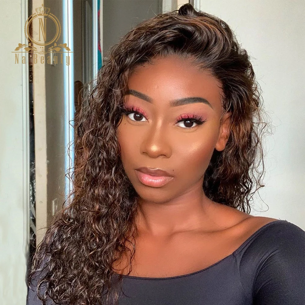 Медовая Блондинка хайлайтер кудрявый парик T часть кружева человеческие волосы