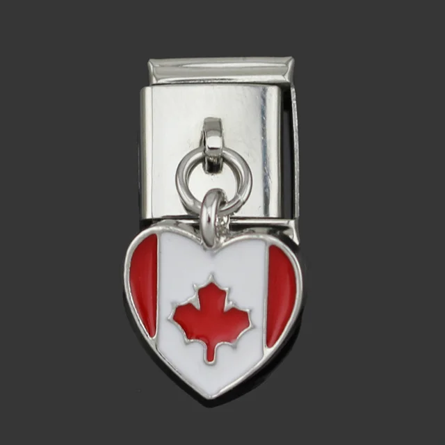 Canada Hapiship 13 мм ширина Маргаритка сердце Национальный флаг мира итальянский Шарм Fit браслет из нержавеющей стали ювелирных изделий DJ036 - Окраска металла: Canada