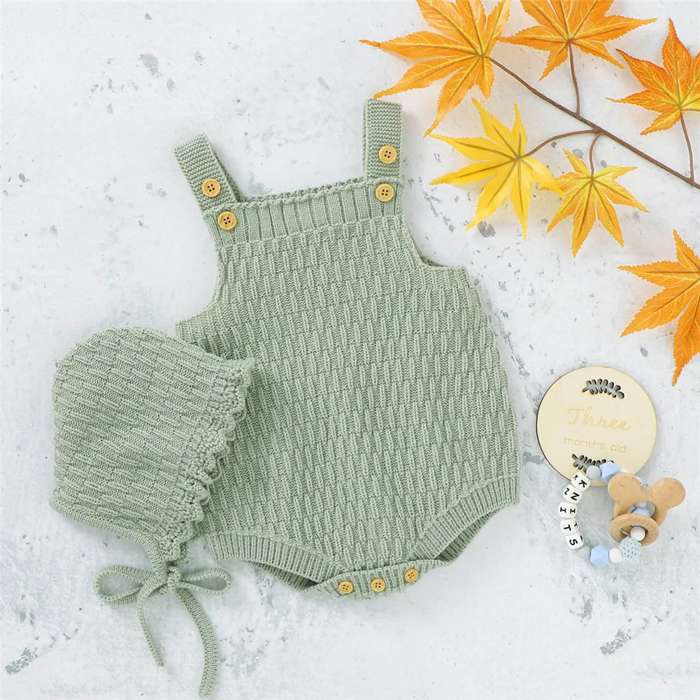 Baby Outfits Baby Boy Outfits 2Pcs Set Baby Knitted Romper Clothes One-Piece Jumpsuit Hats