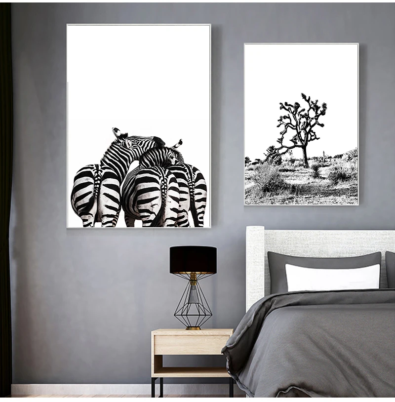 Black White Animal Posters And Prints Wall Art Canvas Painting Wall Pictures For Living Room Zebra Elephant Bird Flower Africa