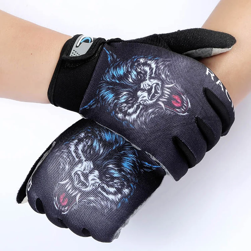 Guantes transpirables antideslizantes para hombre, manoplas de dedo completo para pantalla táctil, ejercicio de motocicleta, militares, patrón de calavera de Lobo, novedad de verano