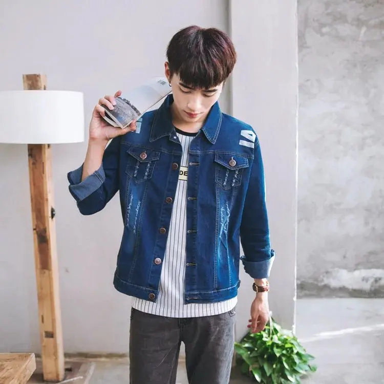Стиль, весна и осень, мужское повседневное джинсовое пальто в Корейском стиле, мужская приталенная ретро куртка, Мужская одежда, джинсовое пальто