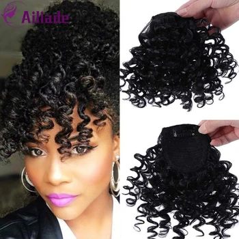 

AILIADE Kinky Curly Bang For Black White Woman Fake Fringe Clips In Bangs Wig Hair Loose Black Synthetic Hair Extension