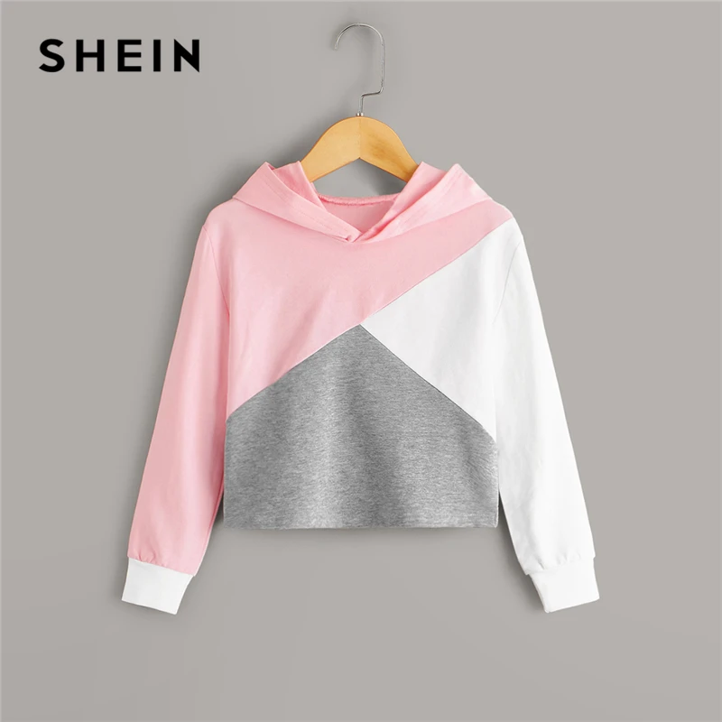 SHEIN Kiddie/Укороченный свитшот с капюшоном для маленьких девочек; Детские топы; коллекция года; осенние повседневные толстовки с длинными рукавами для подростков