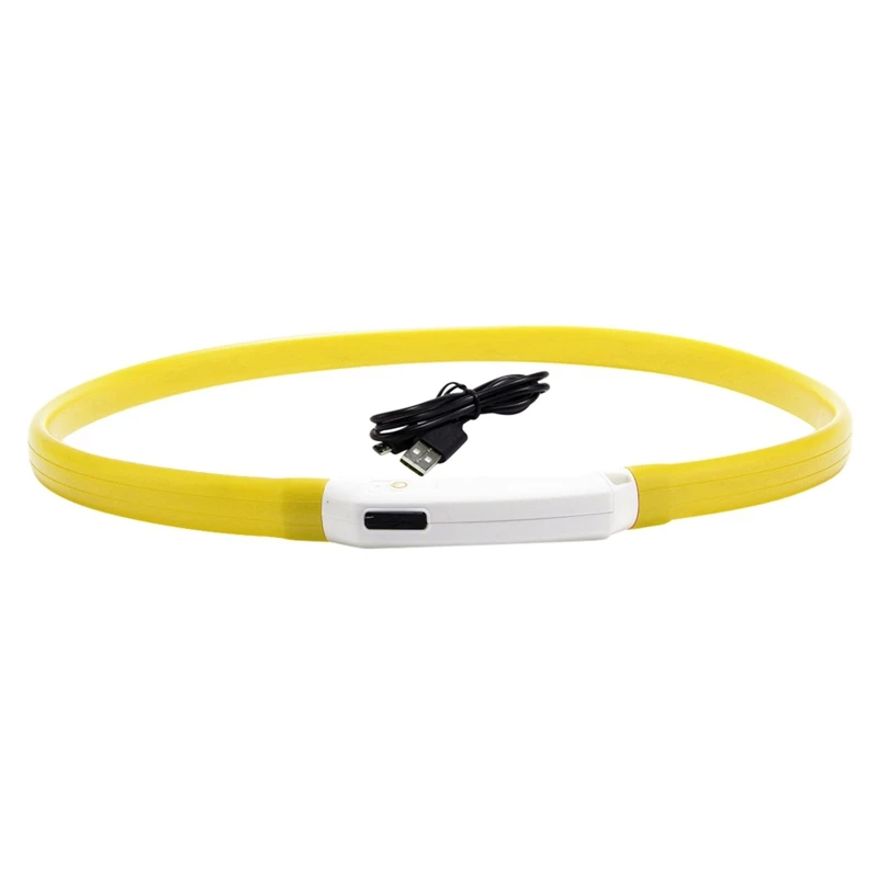 Ошейник для собак USB перезаряжаемый безопасный предупреждающий светодиодный ошейник для ночной ходьбы регулируемый силиконовый ошейник для изменения размера и свечения в темноте - Цвет: Цвет: желтый