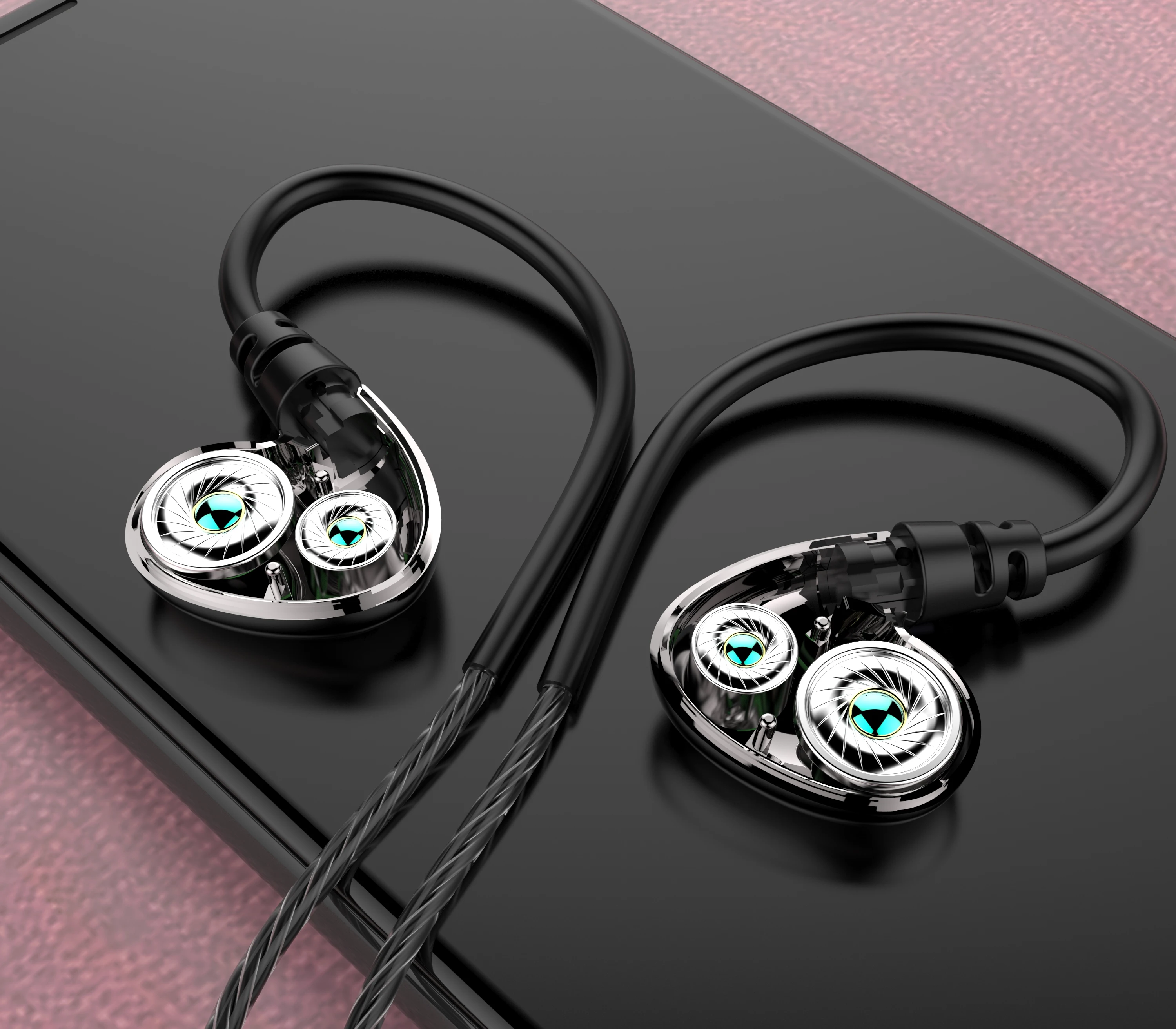 FMJ Z4 wired earphone In ear Four speakers One touch switch HD dual unit microphone Android IOS available for phone sport