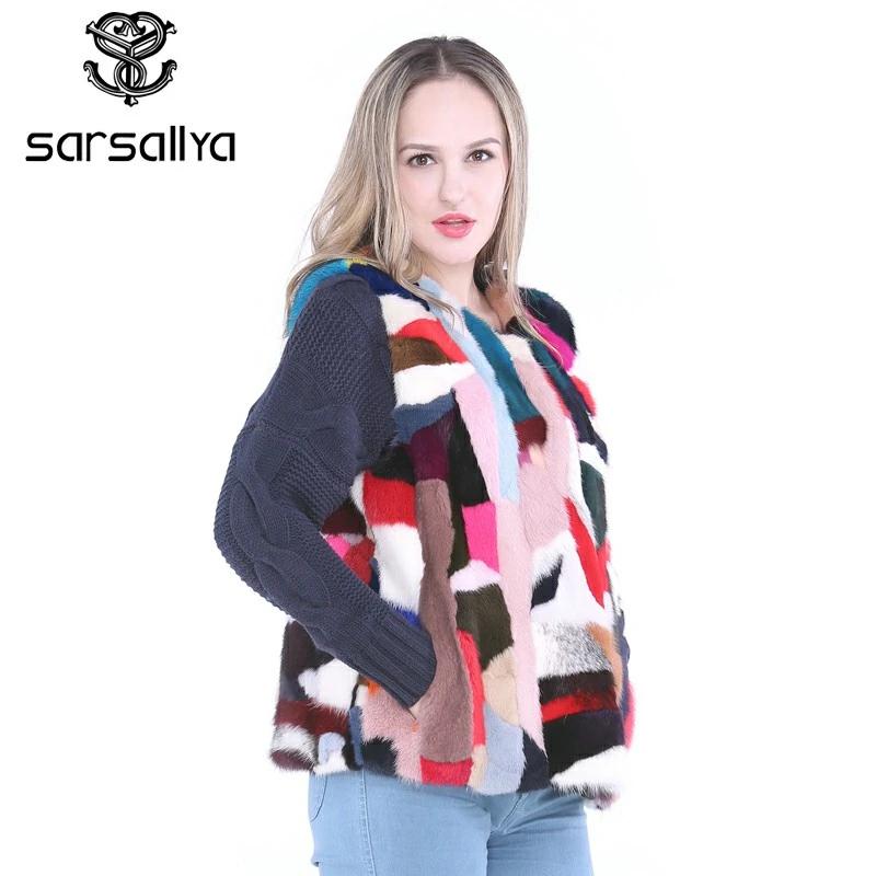 

SARSALLYA 100% real small piece of mink fur vest natural mink Fur coat of fox fur coats women jackets Winter Fashion Style