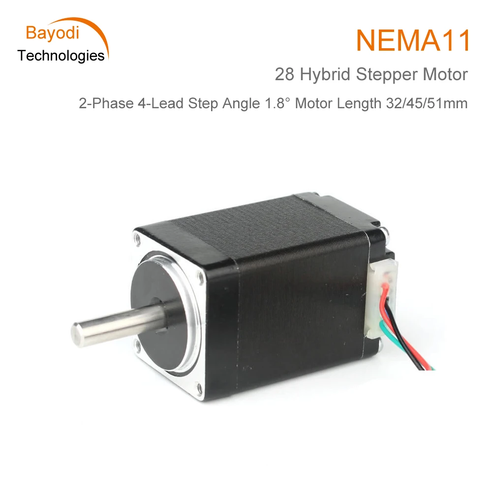 

NEMA 11 2 Phase 4 Lead 28 Hybrid Stepper Motor 12V 0.67A Step Angle 1.8° Motor Length 32/45/51mm For DIY 3D Printer CNC Kit