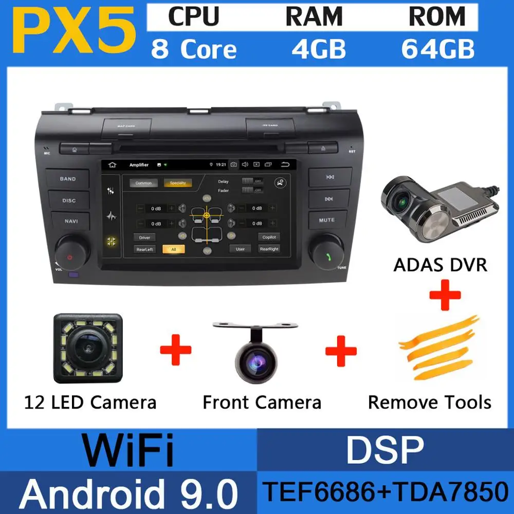 " Android 9,0 Octa Core 5 USB порт Автомобильный dvd-плеер для мазда3 Mazda 3 2004 2005 2006 2007 2008 2009 Автомобильный Радио gps Мультимедиа DSP - Цвет: PX5-ADAS