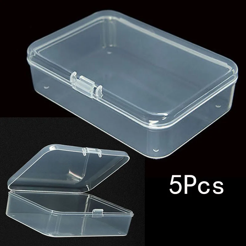 5PCS 투명 플라스틱 상자 보석 포장 구성 요소 상자 ID 카드 보석 직사각형 홈 플라스틱 보관 상자
