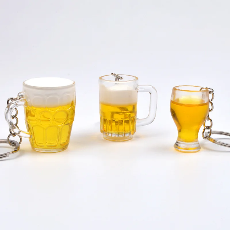 Imitation Beer Mug Keychain Pendant Statue Figurine Ornament Miniature