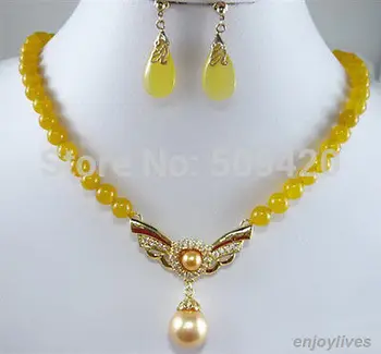 

Wholesale>>> Yellow jade Golden Shell Pearl Crystal - Pendant Necklace Earrings Set