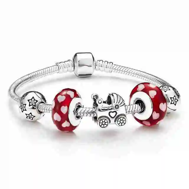 

100% 925 silver sterling bracelet for woman with heart chain ice charms fashion bills free shipping