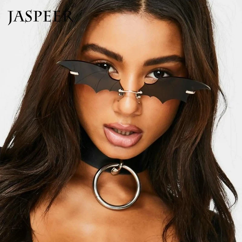 

JASPEER Fashion Sunglasses Women Men Rimless Vintage Bat Shape Glasses Eyewear Luxury Brand Trending Sunglasses For Women