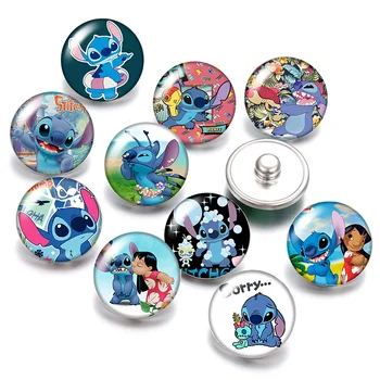 

Beauty Stich Mary cats bear Cartoon 18mm snap buttons 10pcs mixed round photo glass cabochon style for snap button jewelry