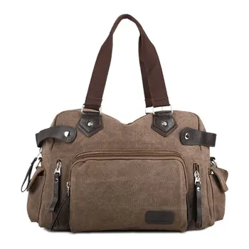 

Vintage Travel Handbag Men High Quality Canvas PU Leather Luggage Crossbody Bags Large Casual Business Shoulder Tote Bag H024