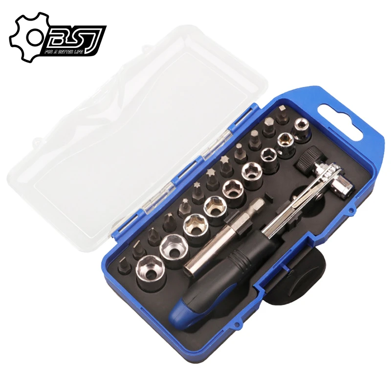 23Pcs Ratchet Screwdriver Bits Socket Tool Set with Phillips Slotted Hexagon and Torx 1/4 Inches Drive Reversible Drive Handle and Multi Bits Set for Repair Electrical Appliances Bicycle 