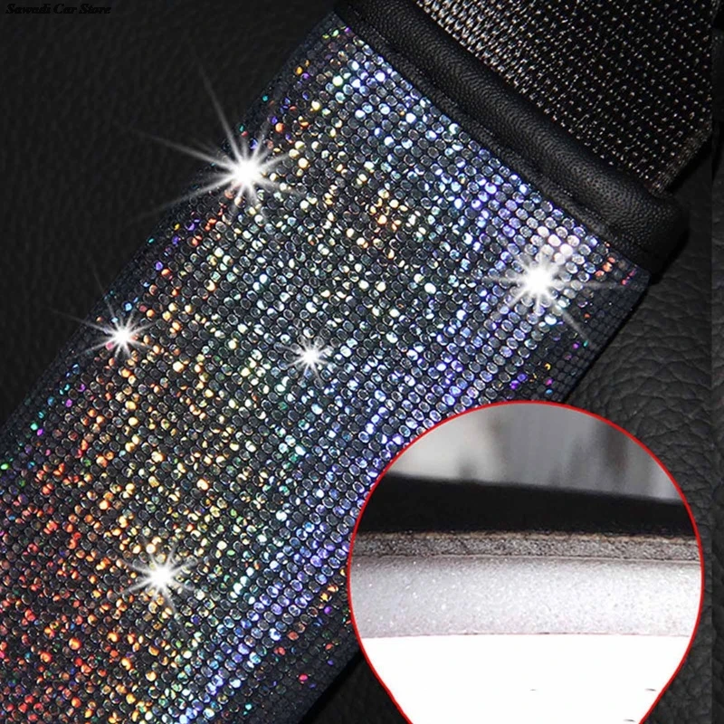 Soft Seat Belt Shoulder Pads Bling Rhinestone Seat Belt Shoulder Protect Cover Cushion Color Rhinestones Decor Cover