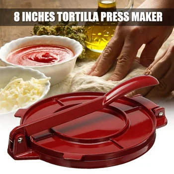 

8 Inches Tortilla Press Maker DIY Foldable Tortilla Press Tool Aluminium Baking Tool, for Kitchen Restaurant (Red)