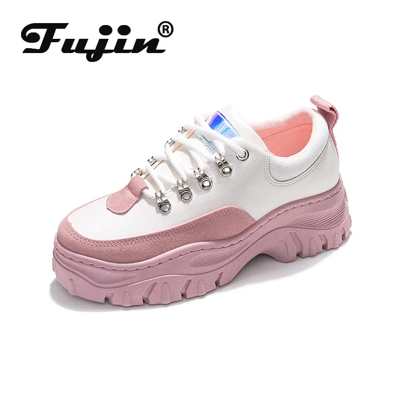 Fujin/женские кроссовки; сезон осень-весна; Модные дышащие туфли на толстой подошве; коллекция года; обувь для отдыха с круглым носком на шнуровке; женские тонкие туфли
