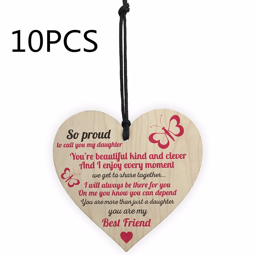 10pcs Proud Of My Daughter Wooden Hanging Heart Sign Plaque Daughters Love Keep Sake Sign Christmas Home Diy Tree Decorations Party Diy Decorations Aliexpress