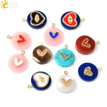 

CSJA Round Heart Enamel Charms Pendant Glass CZ Rhinestone Crystal DIY Charms for Keychain Earrings Bracelet Jewelry Making S755