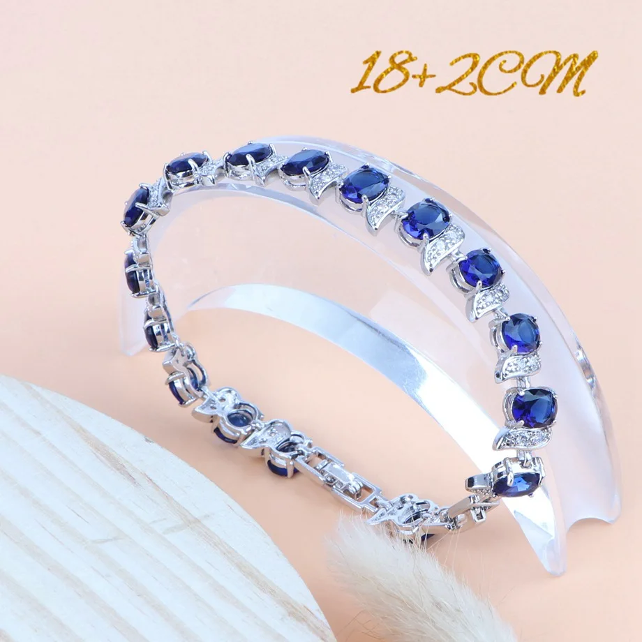 Bracelet Женские аксессуары, серебро 925, ювелирные наборы для невесты, Свадебный костюм, Голубой цирконий, ожерелье, наборы, кольцо, серьги, кулон, браслет - Окраска металла: Bracelet
