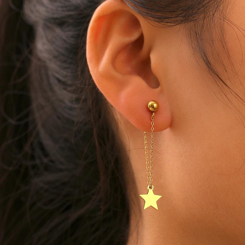 Dangle Earrings Drop Earrings Crystal Tassel Earrings Stainless Steel Chain Pearl Star Round Maple Leaf Heart Tassel Drop Earrings For Women Jewelry Gifts