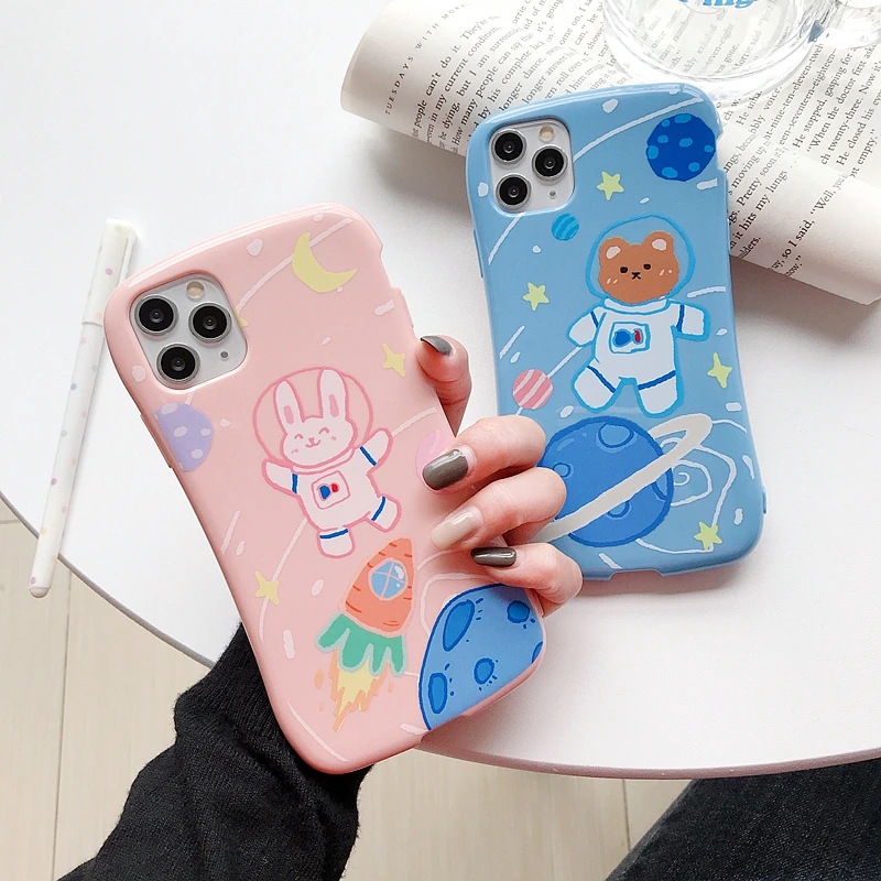 

Creative bear phone case for iPhone 11 Pro Max 11 Pro XS XR X 8 7 6 S Plus soft silicone solid color protective cover