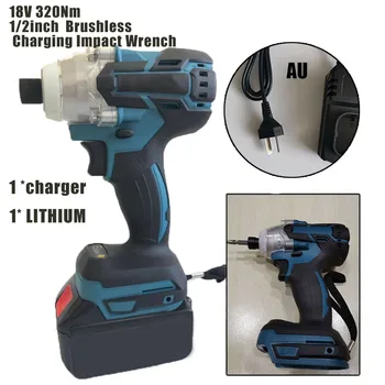 

18V 520Nm 1/2in Cordless Brushless Electric Impact Wrench Rechargeable W/Battery Tungsten Steel Shaft