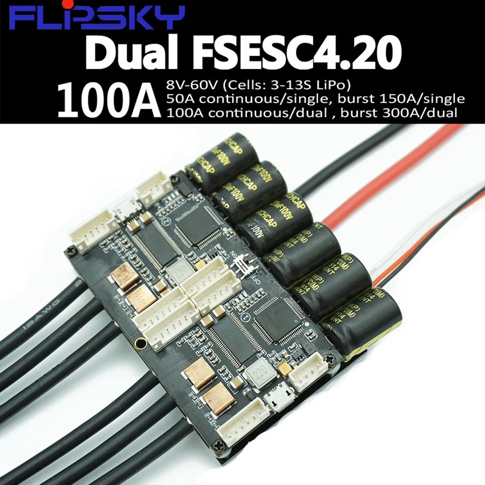 

Dual FSESC4.20 100A ESC w/ BEC Anodized Aluminum Heatsink for Electric Skateboard RC Car Drone E-bike E-scooter Robot