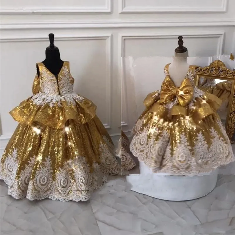 Платья для девочек с золотыми блестками и цветами детское платье на первый день