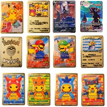 Juego de cartas de Anime japonés Pokemon, cartas doradas brillantes de batalla, juguetes para niños, coleccionistas, personajes de dibujos animados, regalos de navidad