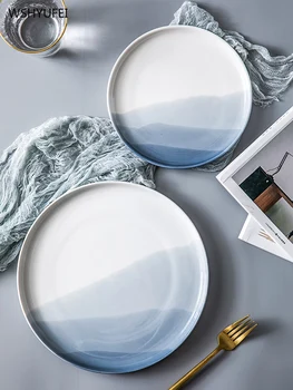 

Creative fog sea personality ceramic dish household round simple western steak salad dessert cake storage decorative plate