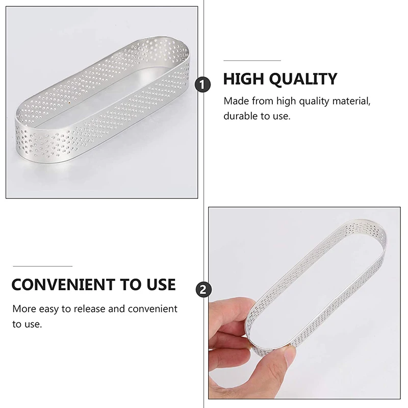6Pcs Oval Muffin Tart Rings Stainless Steel Porous Tart Ring Perforated Cake Mousse Mold Cookies Cutter Pastry Quiche Mold Tool