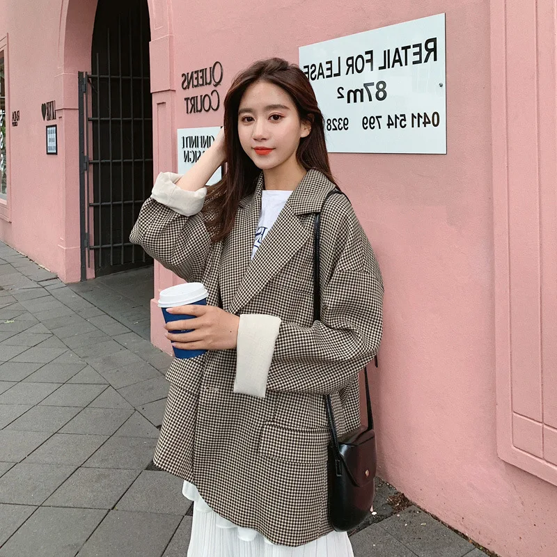 

INS Thousands of Birds Suit 2019 Early Spring New Style Korean-style Students Loose-Fit Network Red Plaid Suit BF Casual Coat