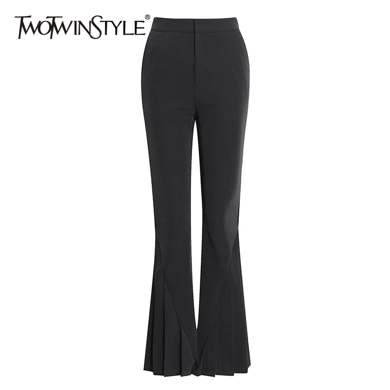TWOTWINSTYLE Patchwork Pleated Flare Pants For Women High Waist Solid Minimalist Trousers Female 2020 Fall Fashion New Clothing | Женская