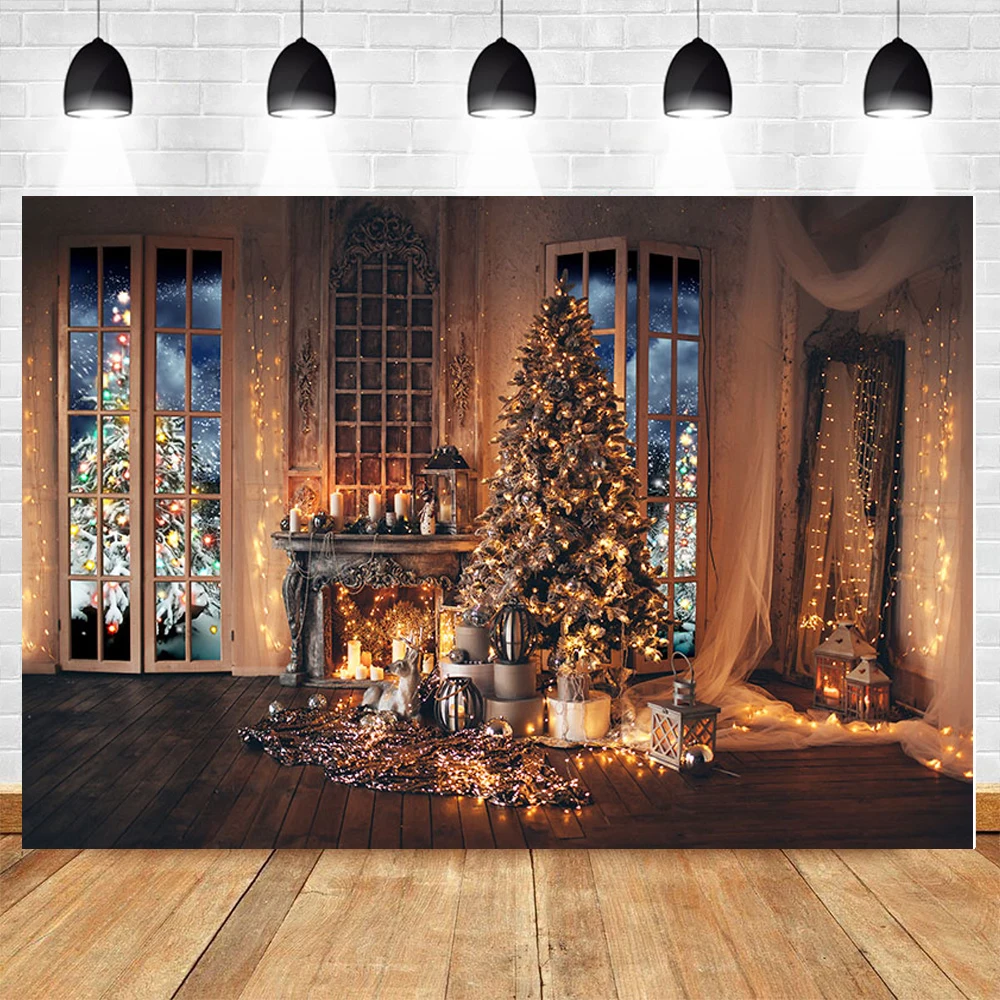 Christmas Tree Gift Candle Bauble Wooden Floor Flower Wreath Kids Photo Backgrounds Photography Backdrops Studio | Электроника