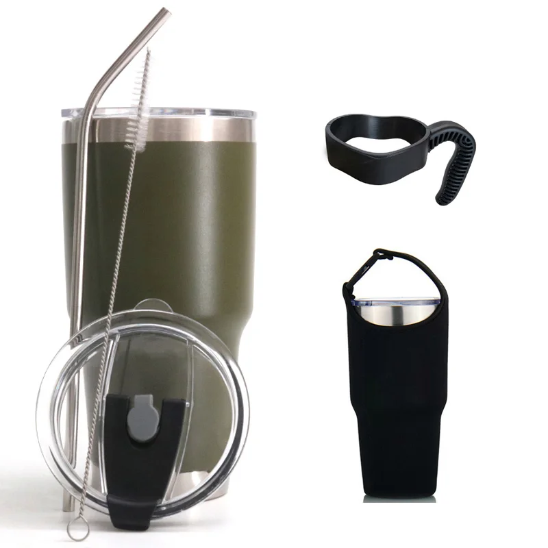 army green 30 унций стакан для пива чашка из нержавеющей стали с защитой от брызг раздвижная ручка для крышки соломы вакуумной изоляцией большая дорожная кофейная кружка 900 мл - Цвет: army green
