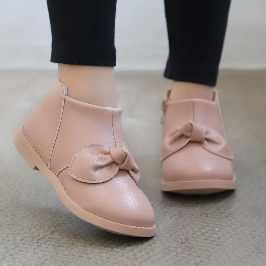 Детская обувь для девочек кожаные зимние ботинки для малышей детская обувь для принцессы с бантом Повседневная однотонная обувь#3